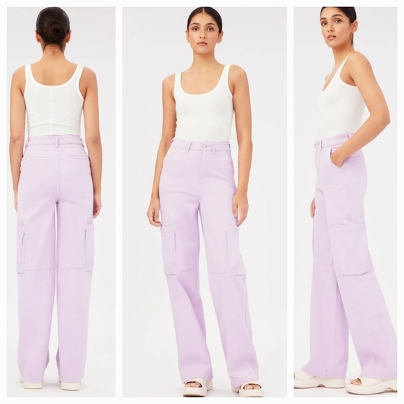 Warp + Weft Denim - Warp + Weft Lavender Wide Leg Cargo Jeans